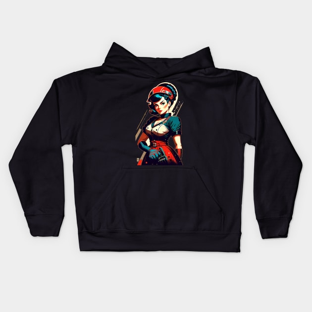 Space Pin-Up Girl Kids Hoodie by Doctor Doom's Generic Latverian Storefront